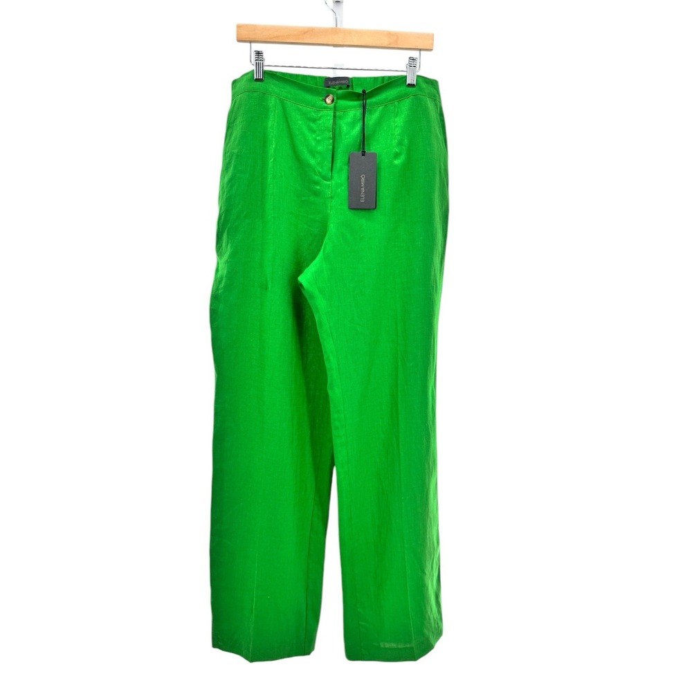 NWT Elena Miro Women's Green Linen Wide Leg Pants Beachy Boho Coastal Size 10